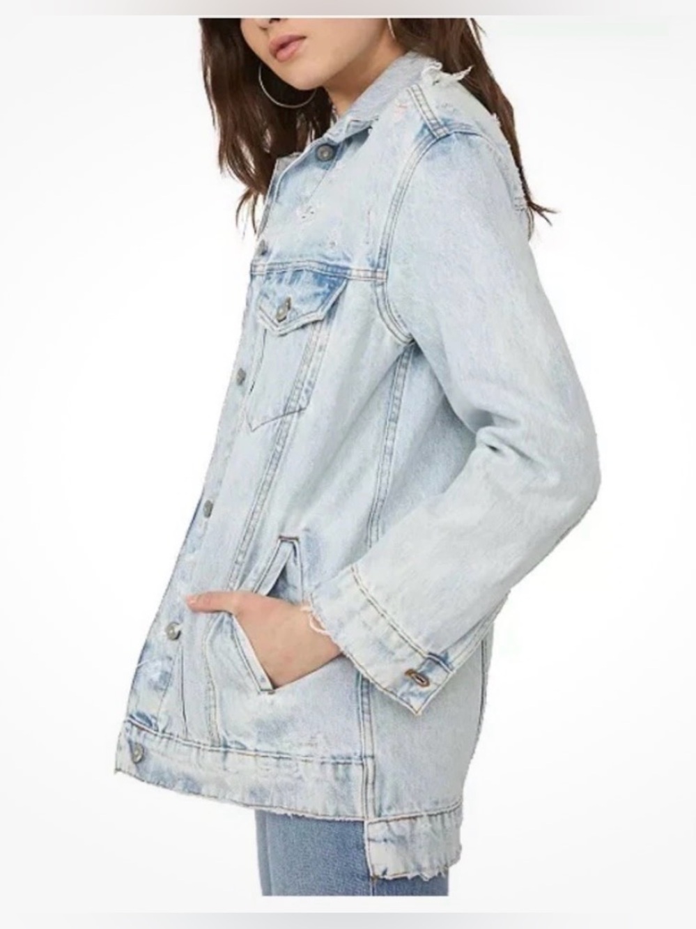 Free People, We The FreeFree Destroyed Long & Lean Trucker Jacket Large